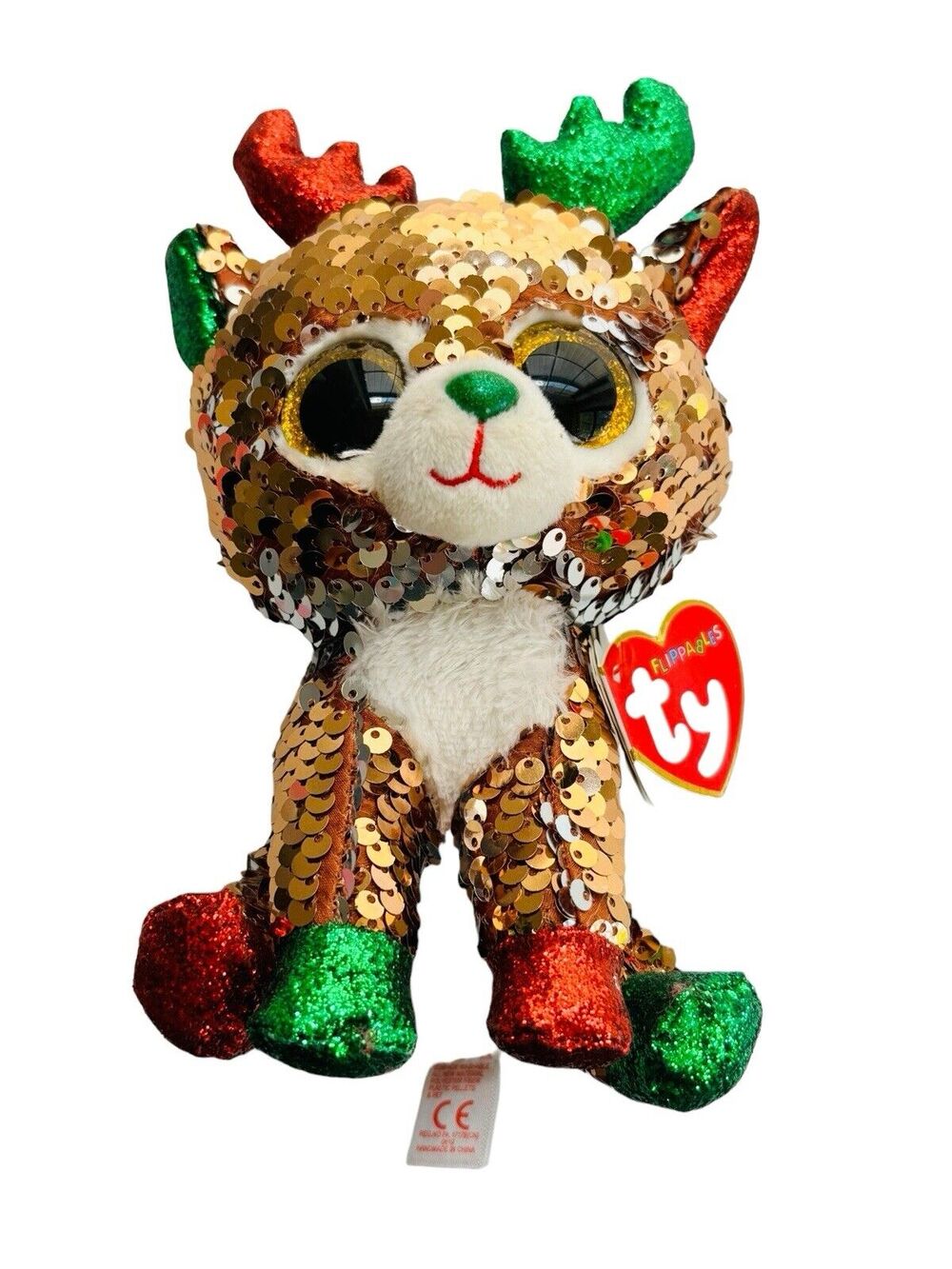 TY Christmas Flippables Sequin TEGAN Reindeer Beanie Baby Plush NEW